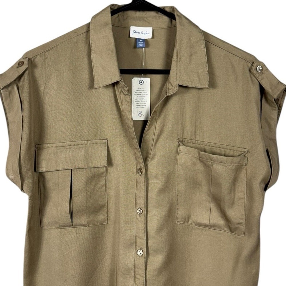 Yarn & Sea Womens Button Up Blouse Tencel Top Size XS Capsule Elevated Basic New - Picture 2 of 8